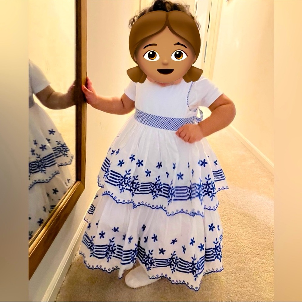 Laura Ashley 2 Tier White/Royal Blue Cotton Eyelet Ruffle Dress 2T NWOT
